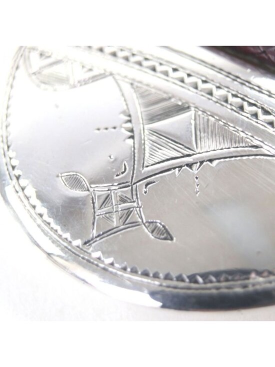 Hermes 925 Leather Touareg Hand Carved Carving Design Hairline Oval Belt Buckle main image 6